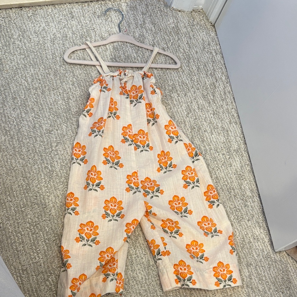 Zara Cream Jumpsuit with Orange Floral Print